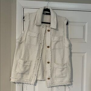 Zara Cream Textured Button-Up Vest